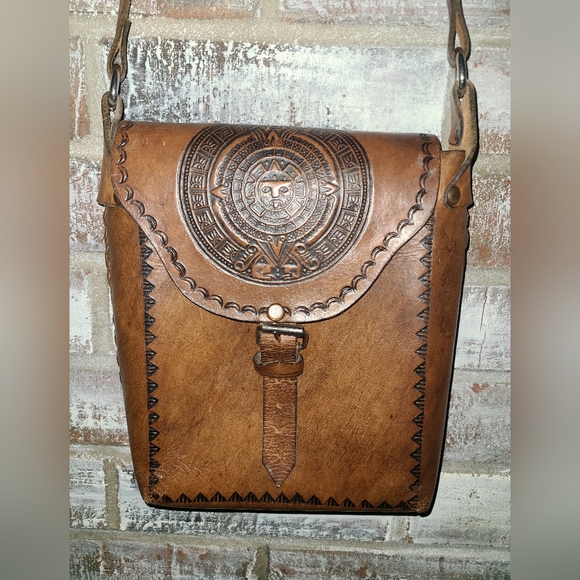 Mayan Print Leather Crossbody Bag - Picture 1 of 12